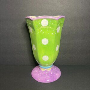Certified International Lori Whimsy Green Purple Polka Dot Ice Cream Sundae Cup